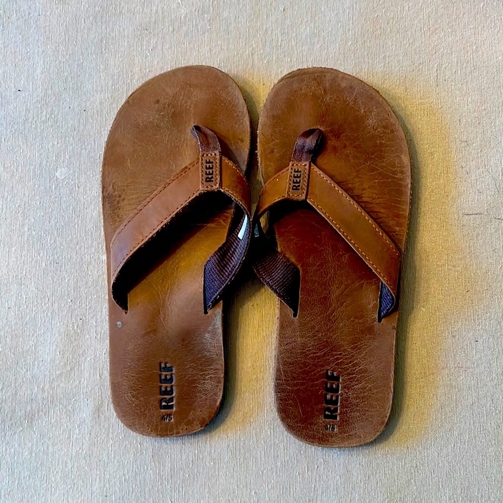 Reef Kids Brown Leather Flip Flops
